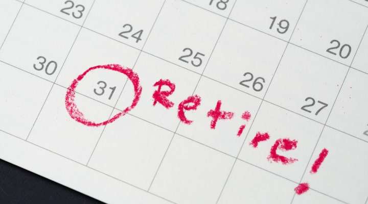 Calendar with a date circled in red and a note reading “Retire!”