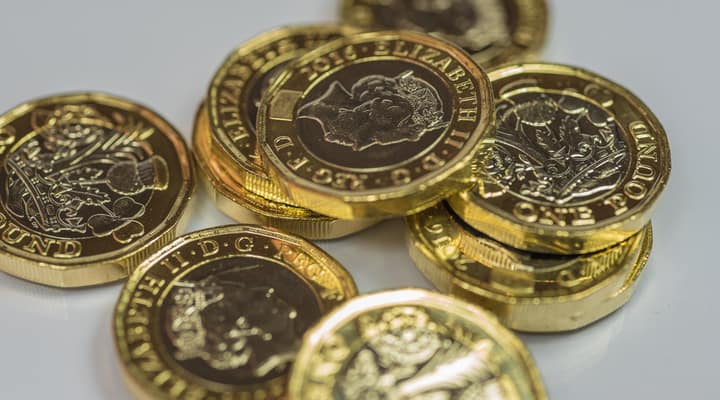 A pile of one pound coins