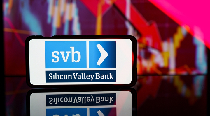 a phone showing an image of the Silicon Valley Bank logo