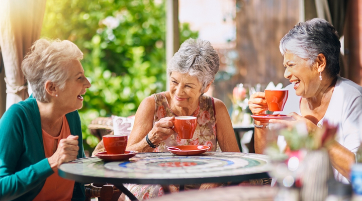 Three women at a café.