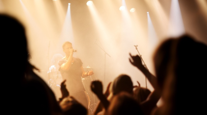 A band on stage at a gig.