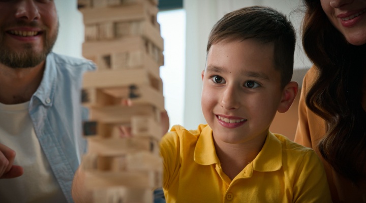A family playing a game together.
